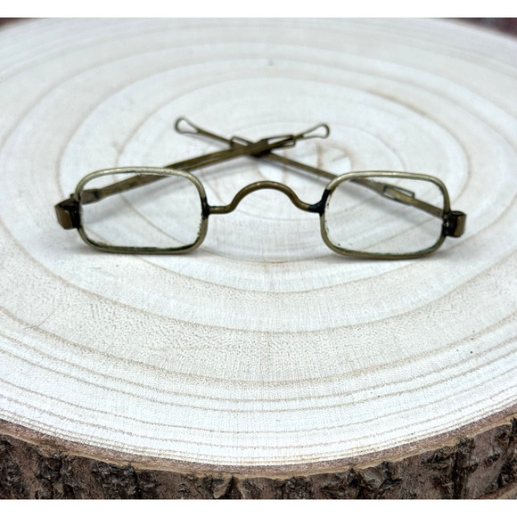 Antique Brass Rimmed Spectacles Eyeglasses Late 1800s Extendable Arms Oval